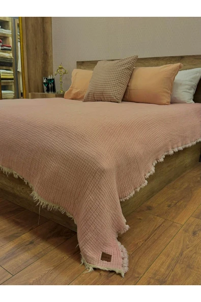 Gül Kurusu 4 Katlı Çift Taraflı Çift Kişilik Müslin Battaniye %100 Pamuk 230x240 cm ürün görseli 1