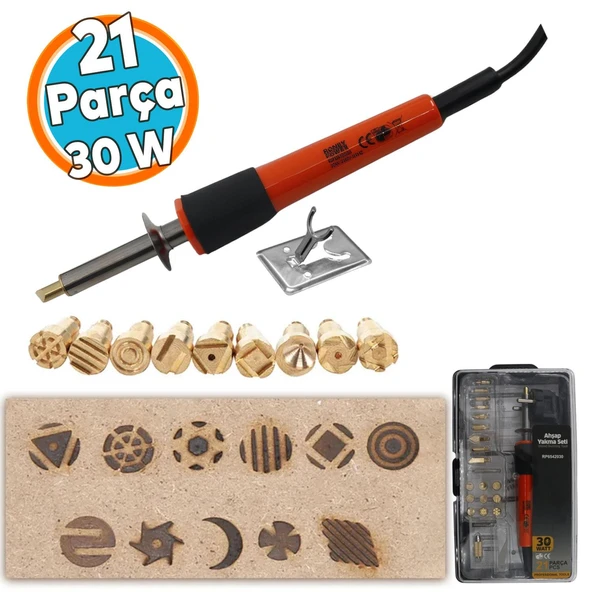 Elektrikli Ahşap Yakma Havyası Lehimi 30 W Kalem Oyma Gravür Seti Pyrography Metal Uç 21 Parça ürün görseli 1