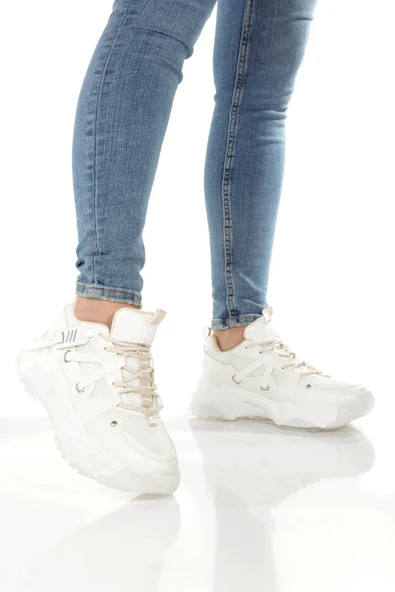 Dussel Beyaz Krem Sneaker Günlük Spor Ayakkabı ürün görseli 1