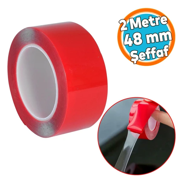 Çift Taraflı Şeffaf Silikon Bant Montaj Bandı 48 mm x 2 Metre Güçlü Çok Amaçlı Yapıştırıcı 1 Adet ürün görseli 1