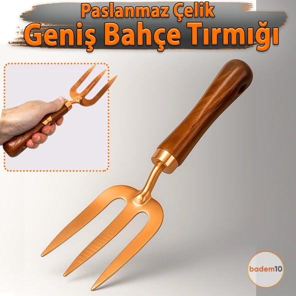 Paslanmaz Çelik Ergonomik Saplı Geniş Bahçe Tırmığı Çapa Tırmık Tarla Çim Peyzaj Bitki Fide Çiçek ürün görseli 1