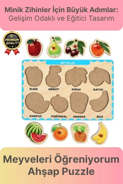 Yeni Seri Çocuk Ebeveyn Eğlenceli Eğitici Öğrenme Destekli Meyveler Yapboz Ahşap Tutmalı Puzzle ürün görseli 1
