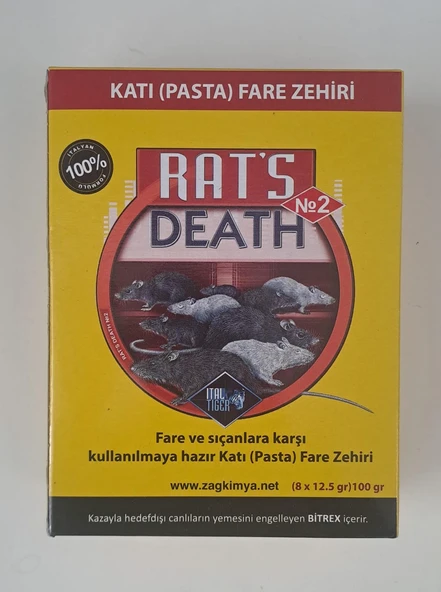 ZAG KİMYA RATS DEATH FARE ZEHİRİ KATI ( PASTA ) 8 x 12,5 gr : 100 gr ürün görseli 1