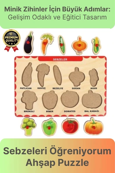 Yeni Seri Çocuk Ebeveyn Eğlenceli Eğitici Öğrenme Destekli Sebzeler Yapboz Ahşap Tutmalı Puzzle ürün görseli 1