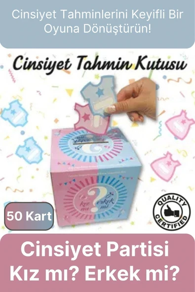Özel Üretim Cinsiyet Partisi 50 Kart Eğlenceli Sürpriz Kız Mı Erkek Mi Oylama Tahmin Kutusu 19x19cm ürün görseli 1