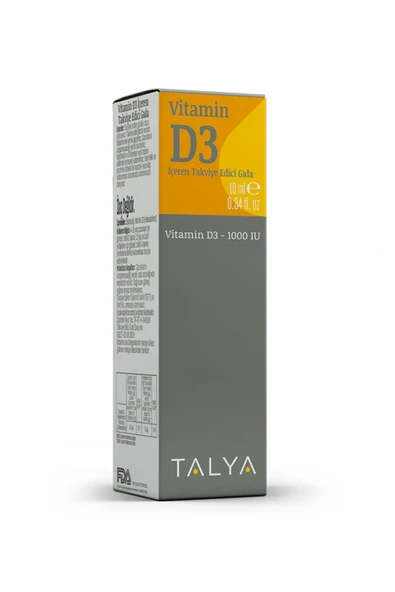 Talya Vitamin D3 İçeren Takviye Edici Gıda Damla, 1000 IU, 10 ml ürün görseli 1