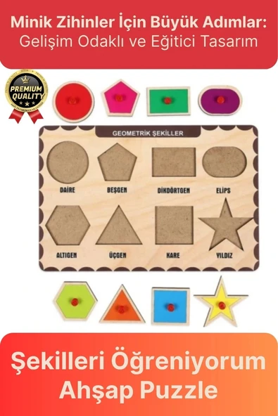 Yeni Seri Çocuk Ebeveyn Eğlenceli Eğitici Öğrenme Destekli Şekiller Yapboz Ahşap Tutmalı Puzzle ürün görseli 1