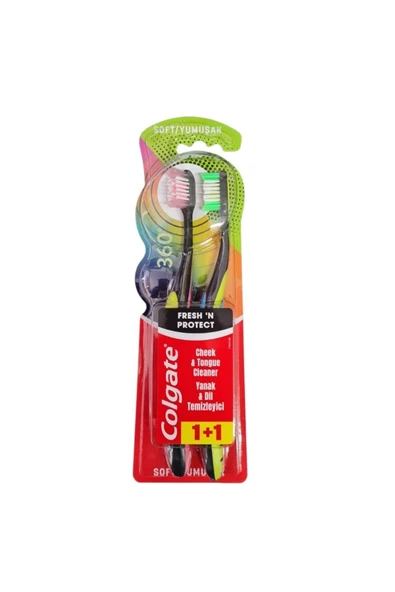 Colgate Diş Fırçası 360 Derece Fresh N Protect 1+1 Yanak&Dil temizleyici ürün görseli 1