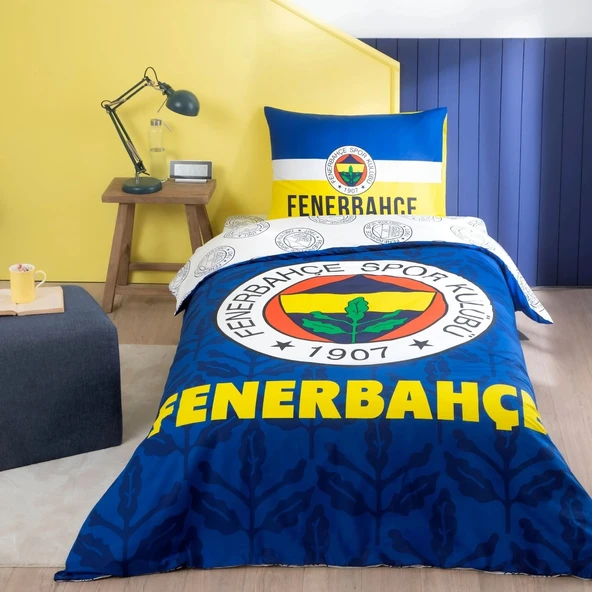 Taç Taraftar Lisanslı Ranforce Çarşafı Lastikli Tek Kişilik Nevresim Takımı-Fenerbahçe Palamut ürün görseli 1