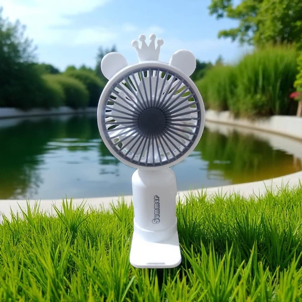 VANTİLATÖR USB ŞARJLI TAŞINABİLİR MİNİ FAN BEYAZ  2 KADEMELİ IŞIKLI EL VANTİLATÖRÜ ürün görseli 1