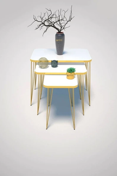 Zigon Sehpa Kr Gold Beyaz Tel - Resim 2
