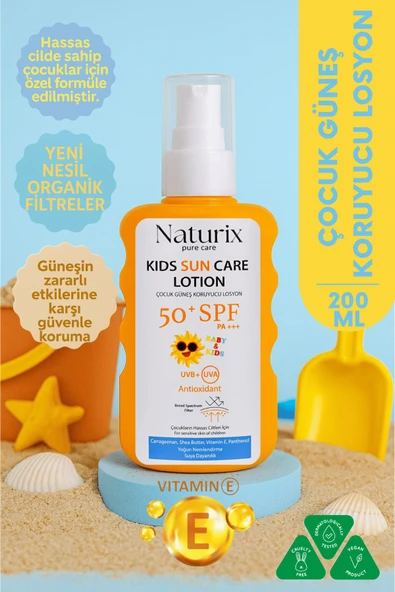 Çocuk Güneş Koruyucu Losyon SPF 50+ PA+++ | Yeni Nesil Koruma ve Yoğun Nem - 200 ml ürün görseli 1