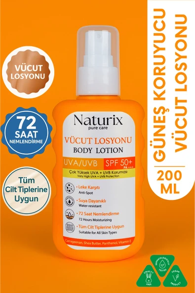 Vücut Losyonu SPF 50+ PA+++ | UVA/UVB Güneş Koruması, 72 Saat Nem, Leke Karşıtı Etkili - 200ml ürün görseli 1