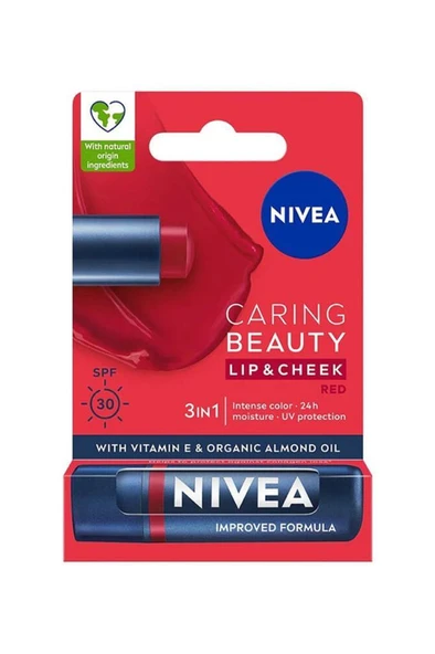 Nivea Caring Beauty Spf30 Renkli Dudak Kremi ve Yanak Balmı Red 4.8 gr ürün görseli 1