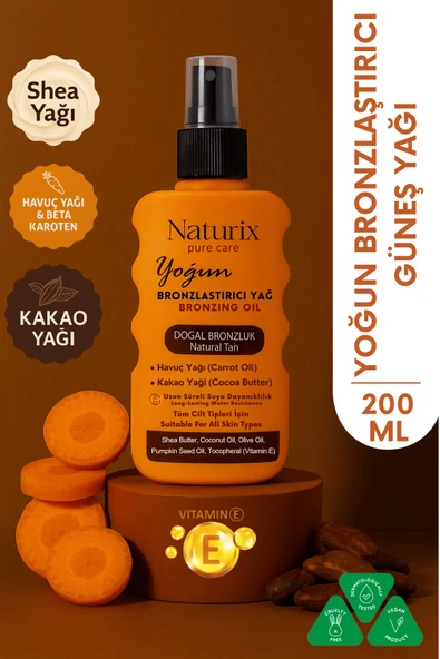 Yoğun Bronzlaştırıcı Yağ | Havuç & Kakao Yağı, Vitamin E, Tüm Cilt Tiplerine Uygun Sprey - 200 ml ürün görseli 1