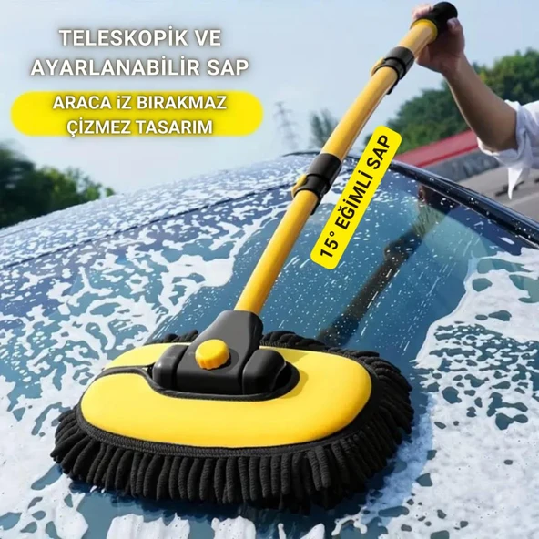 Coofbe Profesyonel Eğimli Teleskopik Mikrofiber Araç Yıkama Fırçası Kuru Islak Oto Yıkama Fırçası ürün görseli 1