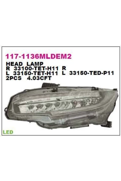 DEPO 1171136RMLDEM2 Dpo- Far Sağ Honda Cıvıc 2016 - Sedan Led... ürün görseli 1