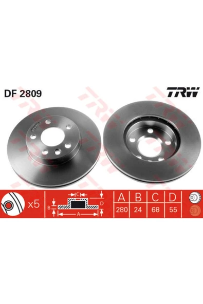 TRW DF2809 -df2806 Ön Fren Diski Takım Çift Fiyatıdır Havalı 280m... ürün görseli 1