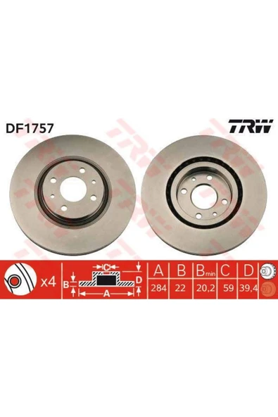 KB TRW DF1757-FREN DİSKİ ÖN COUPE 93 -  / 145 95 - 01 155 92 - 97 60811890 60812067 ürün görseli 1