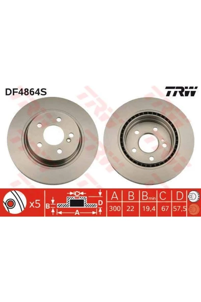 TRW DF4864S FREN DİSKİ ARKA MERCEDES C SERISI W204 07- 14 E SERIS ürün görseli 1