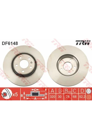 TRW DF6148 Fren Diski Ön A4 07-15 A5 07-15 A6 11- A7 10- Q5 08- Havalı 320Mm ürün görseli 1