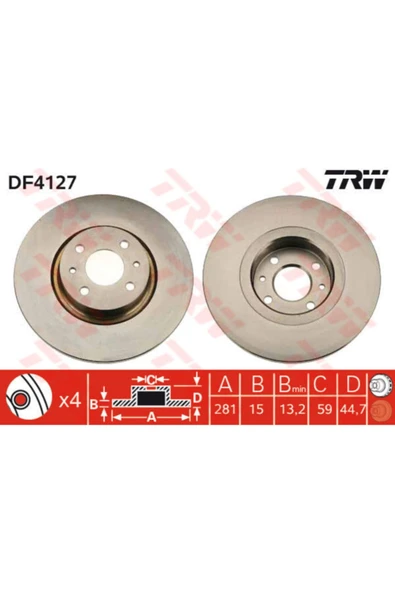 TRW DF4025 -df4127 Ön Fren Diski Takım Çift Fiyatıdır Düz 281mm L... ürün görseli 1