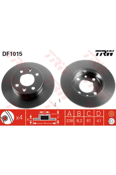 TRW DF4225 -df1608 Ön Fren Diski Takım Çift Fiyatıdır Düz 235,75m... ürün görseli 1