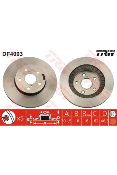 TRW DF4093 -df4316 Ön Fren Diski Takım Çift Fiyatıdır Havalı 280m... ürün görseli 1