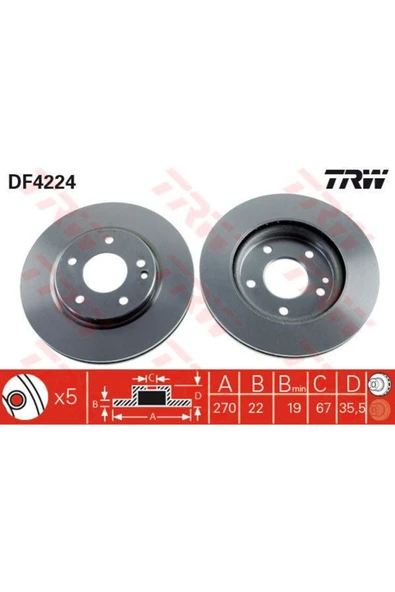 TRW DF4224 FREN DİSKİ ÖN VANEO W414 02-05 ürün görseli 1