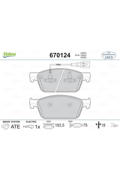 Valeo 670124  On Fren Balatasi- (VW TRANSPORTER 10-19) 7e0698151 (WA298548) ürün görseli 1