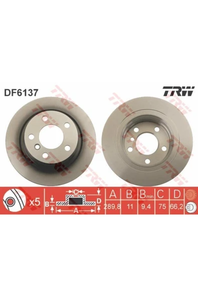 TRW DF6137 Fren Dıskı Arka (bmw: 1serısı (f20) 12/2010-) ürün görseli 1