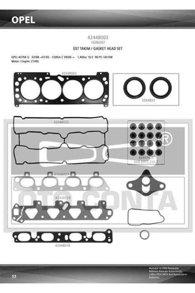 42448003 Motor Takım Conta Üst Astra G Corsa C 1.4 16v 90ps 66kw Doch Z14 Viton Keçelı Sub ürün görseli 1