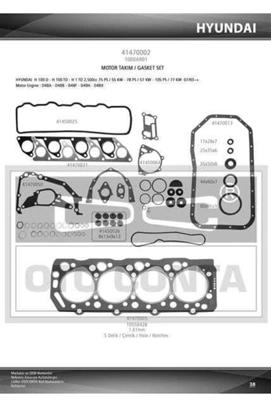 41470002 Motor Takım Conta H100 Td / L200 L300 Td 4dba 4dbf 4d56td Tam Keçelı ürün görseli 1
