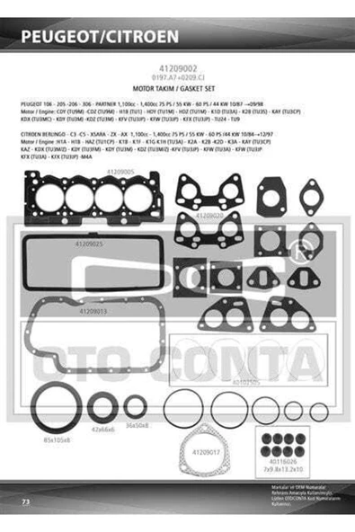 41209002 Motor Takım Conta Viton Keçelı ürün görseli 1