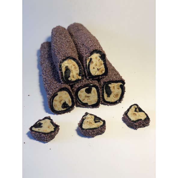 Böğürtlen Aromalı Bademli ve Fındık Kremalı Sarma Lokum 500 gr ürün görseli 1