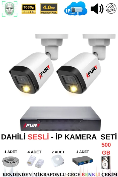 FURY Ip Güvenlik Kamera Seti 2 Kameralı Sesli 4mp Gece Renkli Su Geçirmez Ip5515s 500gb ürün görseli 1