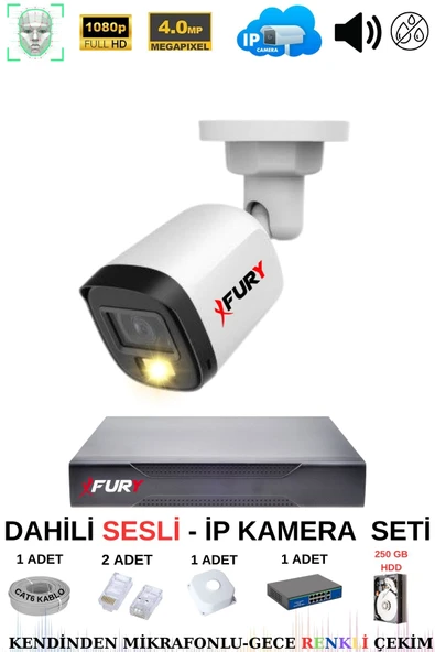 FURY Ip Güvenlik Kamera Seti 1 Kameralı Sesli 4mp Gece Renkli Su Geçirmez Ip5515s 250gb ürün görseli 1