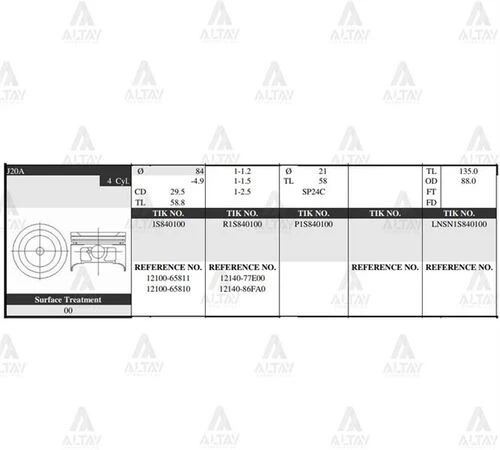 Tik 1S840100 -std Pistön Takım Grand Vitara 98-05 J20a J18a Std 1210065811 ürün görseli 1