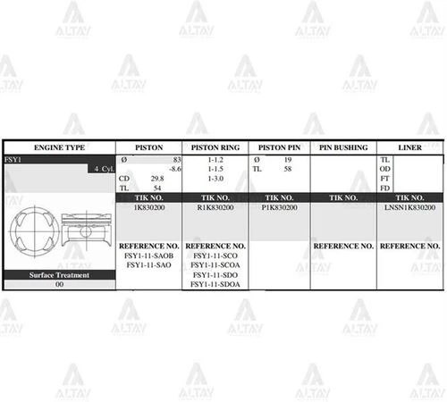 Tik 1K830200 -050 Pistön Takım 626 2.0l 92-97 83.50mm Fs 0.50 Fsy111saob ürün görseli 1