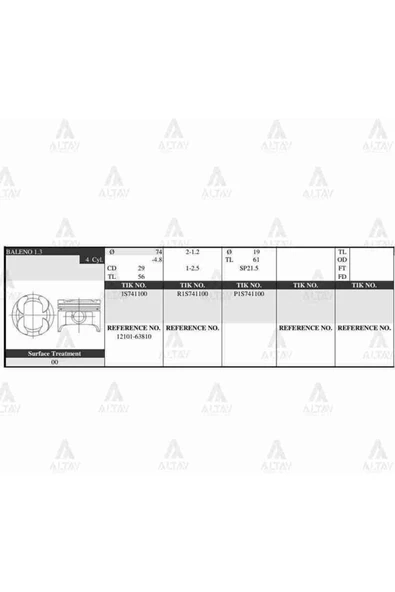 Tik 1S741100 Piston Takım Carry 1.3l 98-04 G13b 74.00mm Std -std Uyumlu ürün görseli 1