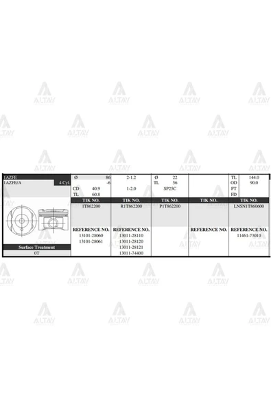 Tik 1T862200 Piston Takım Rav-4 2.0l Avensis 01-03 86.50mm 1azfse 0.50 -050 Uyumlu ürün görseli 1
