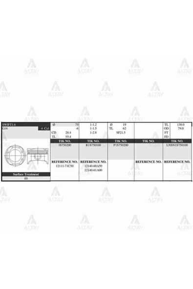 Tik 1S750200 Piston Takım Vıtara 1.6l 16v / 89-99 / 75.50mm / G16b / 050 ürün görseli 1