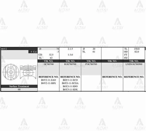 Tik 1K780700 -std Pistön Takım 323 1.6l 90-97 78mm B6y2 Std B6y211sao ürün görseli 1