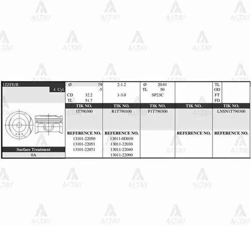 Tik 1T790300 -050 Pistön Takım Corolla 1.4l Vvt-ı 00-06 79.50mm 4zzfe 0.50 1310122050 ürün görseli 1