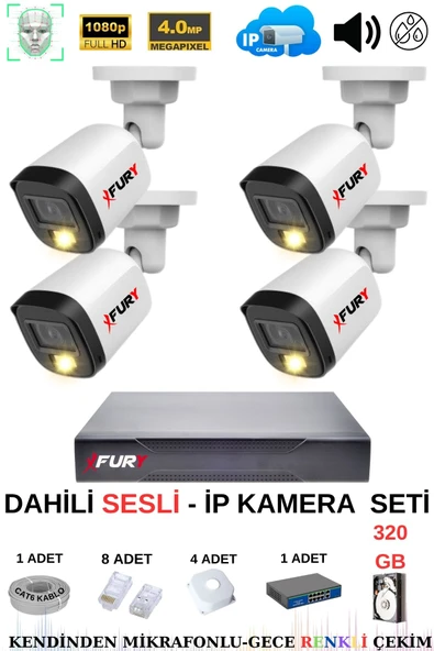 FURY Ip Güvenlik Kamera Seti 4 Kameralı Sesli 4mp Gece Renkli Su Geçirmez Ip5515s 320gb ürün görseli 1