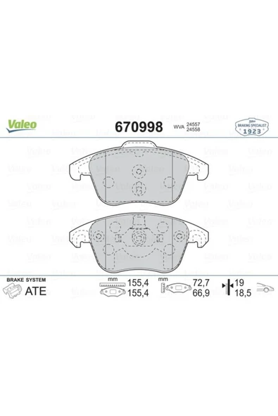 Valeo 670998 Ön Balata C4 Picasso 06 11 P5008 1.6 16v-2.0 16v-2.0 Hdi 08 12 P3008 12 Ds4 11 D ürün görseli 1