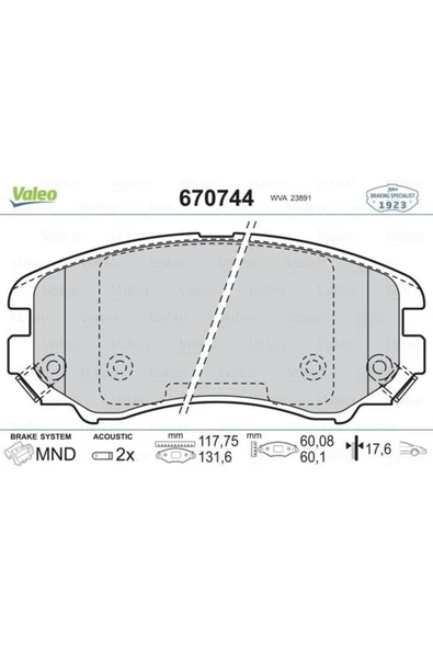 Valeo 670744 Ön Balata Tucson 04 10 Sonata 2.0 Crdı 04 Coupe 3.02 09 Kia Magentıs 05 09 - ürün görseli 1