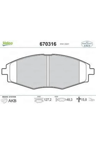 Valeo 670316 Ön Balata Kalos 1.2-1.4-1.4 16v Sedan-1.4 16v 03/05 -matız 0.8-1.0 03/05 -lanos 1.4val- 962886 ürün görseli 1