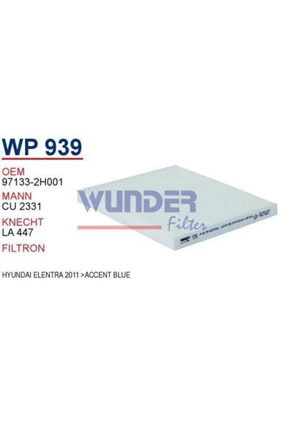 Wunder WP939 Wp939 Polen Filtresi - Kia Carens Iv-cerato Iıı - Hyundai Elentra 2011 -accent Blue ürün görseli 1