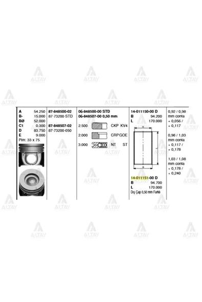 Goetze 06 Segman Starex 02-08 Sorento 03-09 2.5crdı 140hp 050 Goe--848507-00 Uyumlu ürün görseli 1